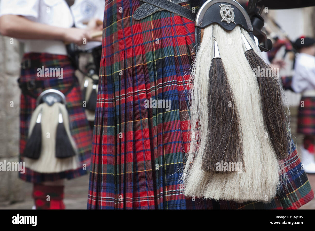 Scotland,Edinburgh,The royal Mile,man,kilt and Sporran,medium close-up,detail, Stock Photo