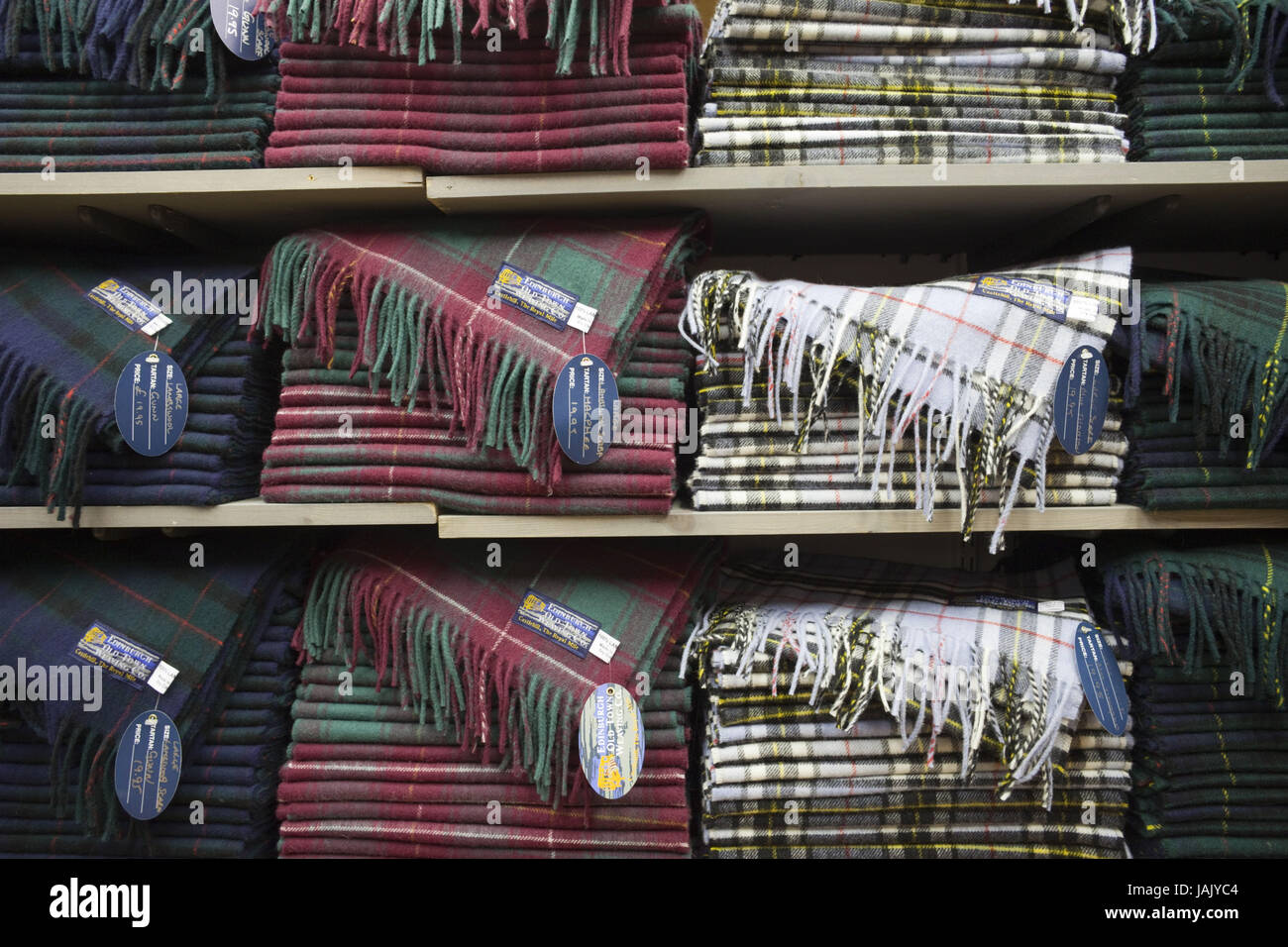 Scotland,Edinburgh,Tartan Weaving million,weaving mill,salesroom,shelf,products Stock Photo Alamy