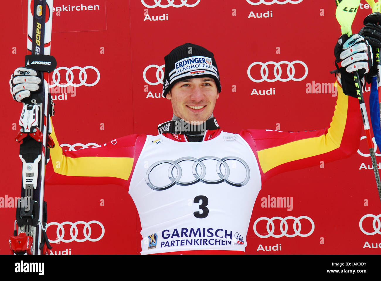 Winter sports,Ski-alpine,ski racer,Felix Neureuther,GER,stage,winner's pose, Stock Photo