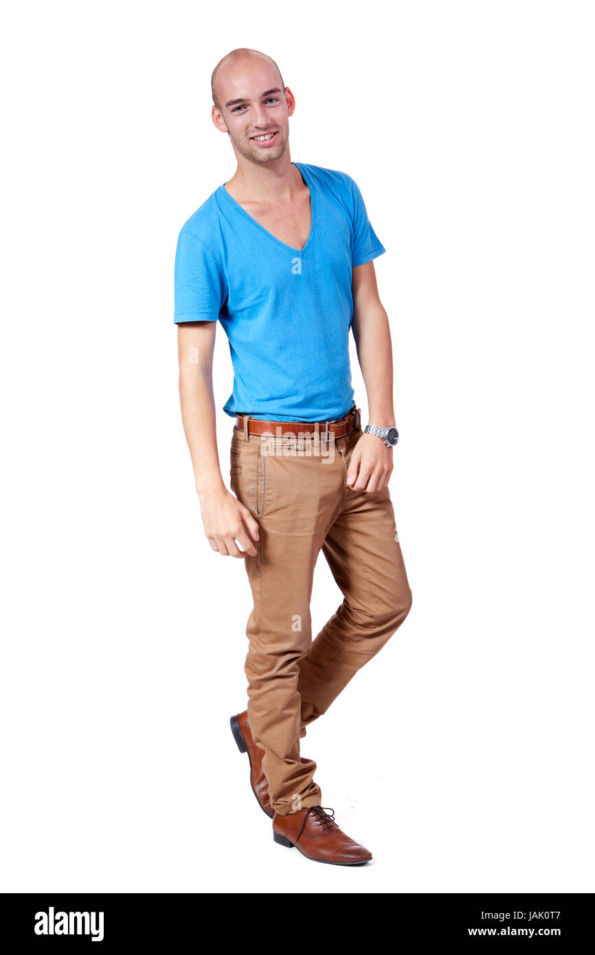 junger attraktiver erwachsener mann mit blauem hemd isoliert portrait Stock Photo