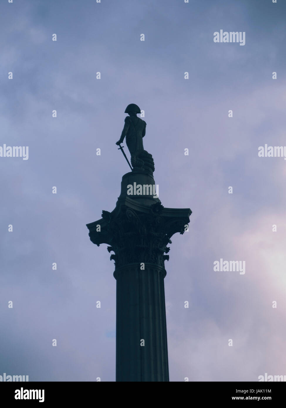 Silhouette of  Nelson's Column; Trafalgar Square; London, England, UK Stock Photo