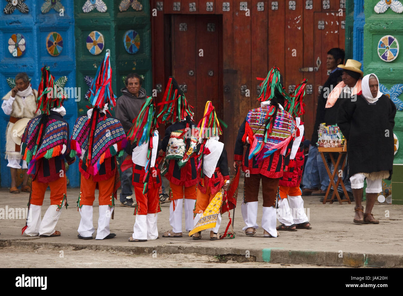 Mexico,Chiapas,San Juan Chamula,carnival,men,Maya,Monos, Stock Photo