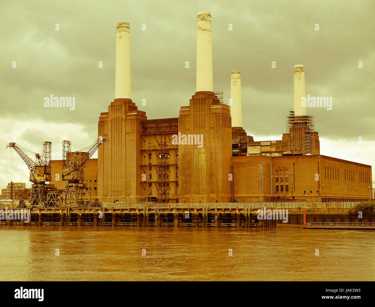 Vintage look Battersea Power Station in London England UK Stock Photo Alamy