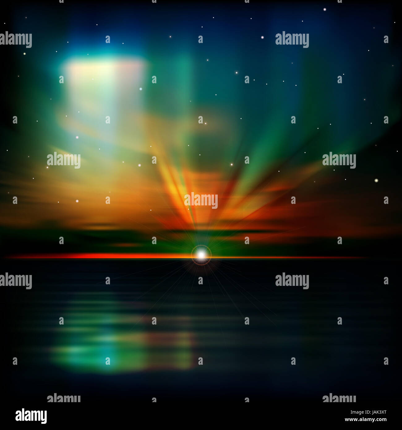 abstract blue nature background with clouds aurora borealis and sea