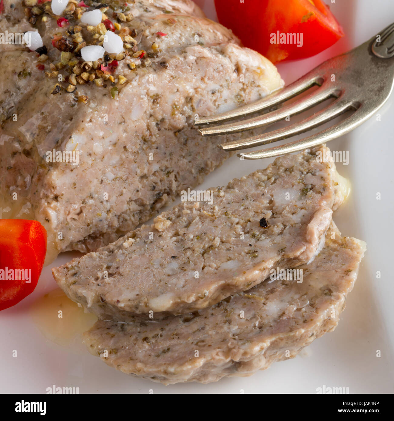 cooked sausage spread Stock Photo