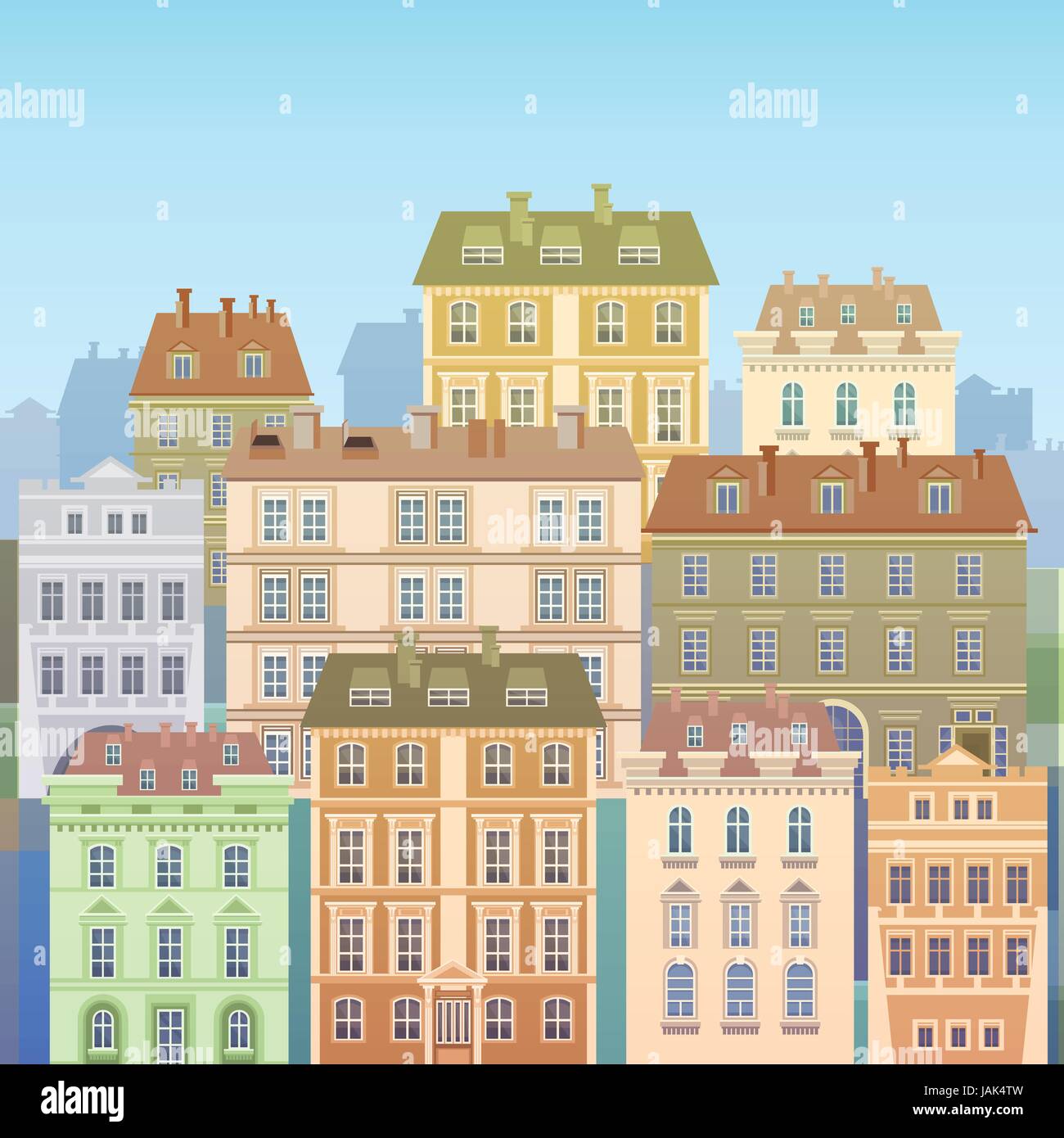 Cartoon Houses Buildings Old Town View Banner Skyline Stock Vector ...