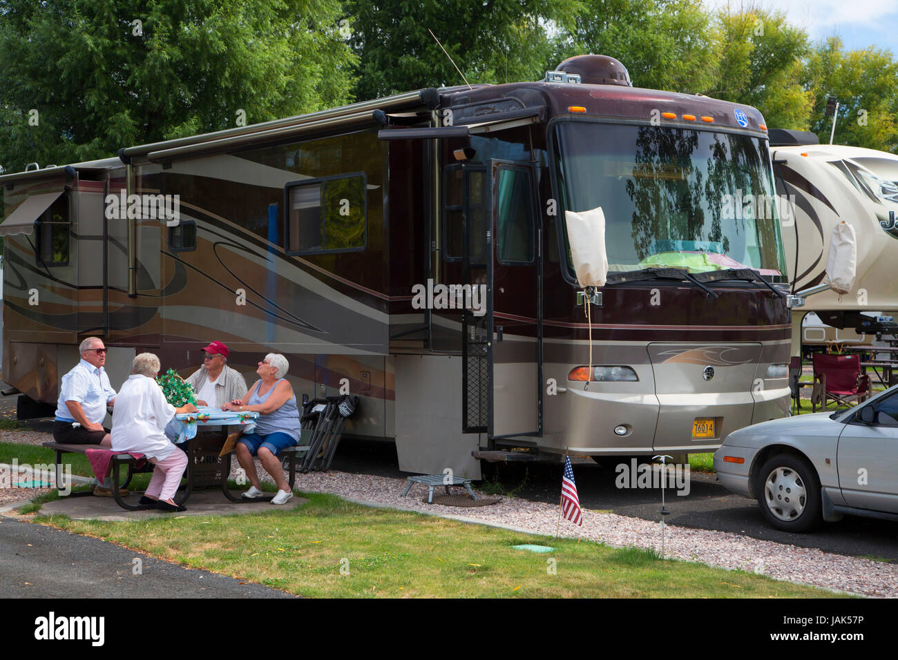 Motorhome in campground, Crook County Fairgrounds, Prineville, Oregon