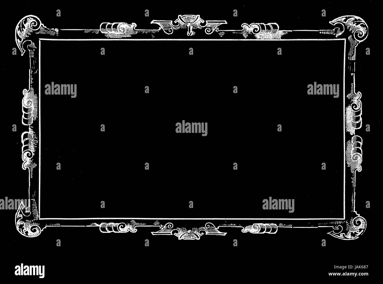 weißer Rahmen mit Leerraum in der Mitte auf schwarzem Hintergrund Stock Photo