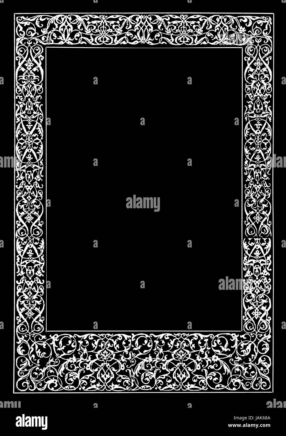 weißer Rahmen mit Leerraum in der Mitte auf schwarzem Hintergrund Stock Photo