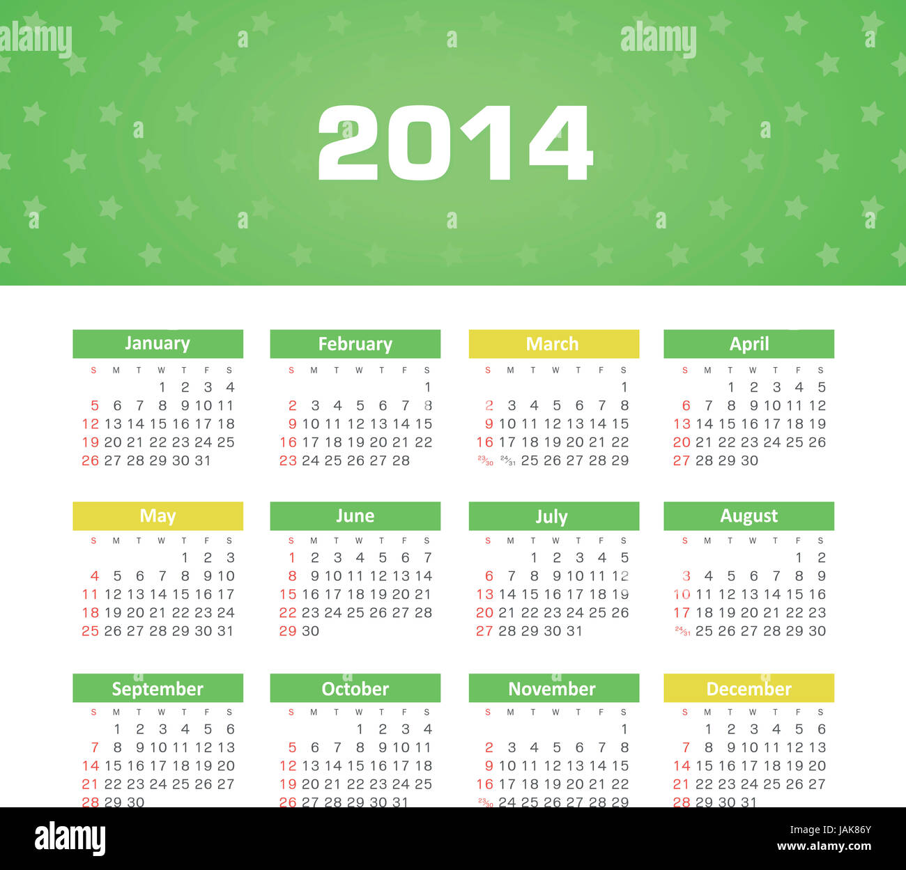 Vector calendar for 2014 eps without transparency Stock Photo - Alamy