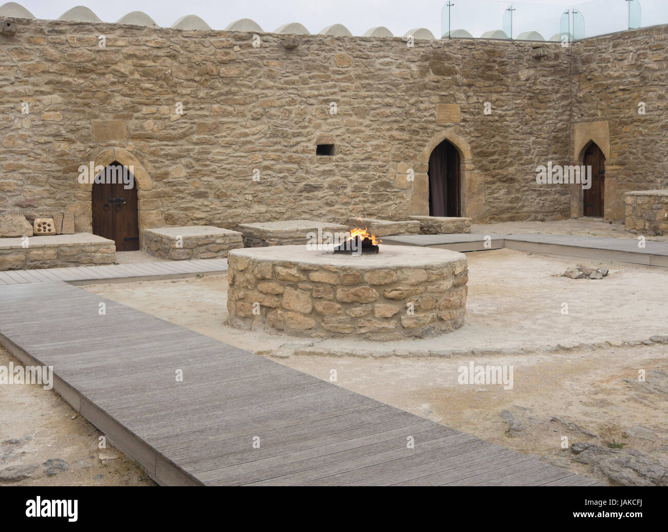 Ateshgah, the fire temple of Baku in Azerbaijan, an old Hindu and Zoroastrian place of worship, restored and functioning AS museum Stock Photo