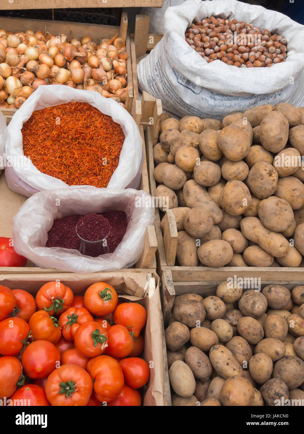 The daily outdoors market in Şəki (transcribed Shaki or Sheki) in northern Azerbaijan offers produce from a fertile agricultural region Stock Photo