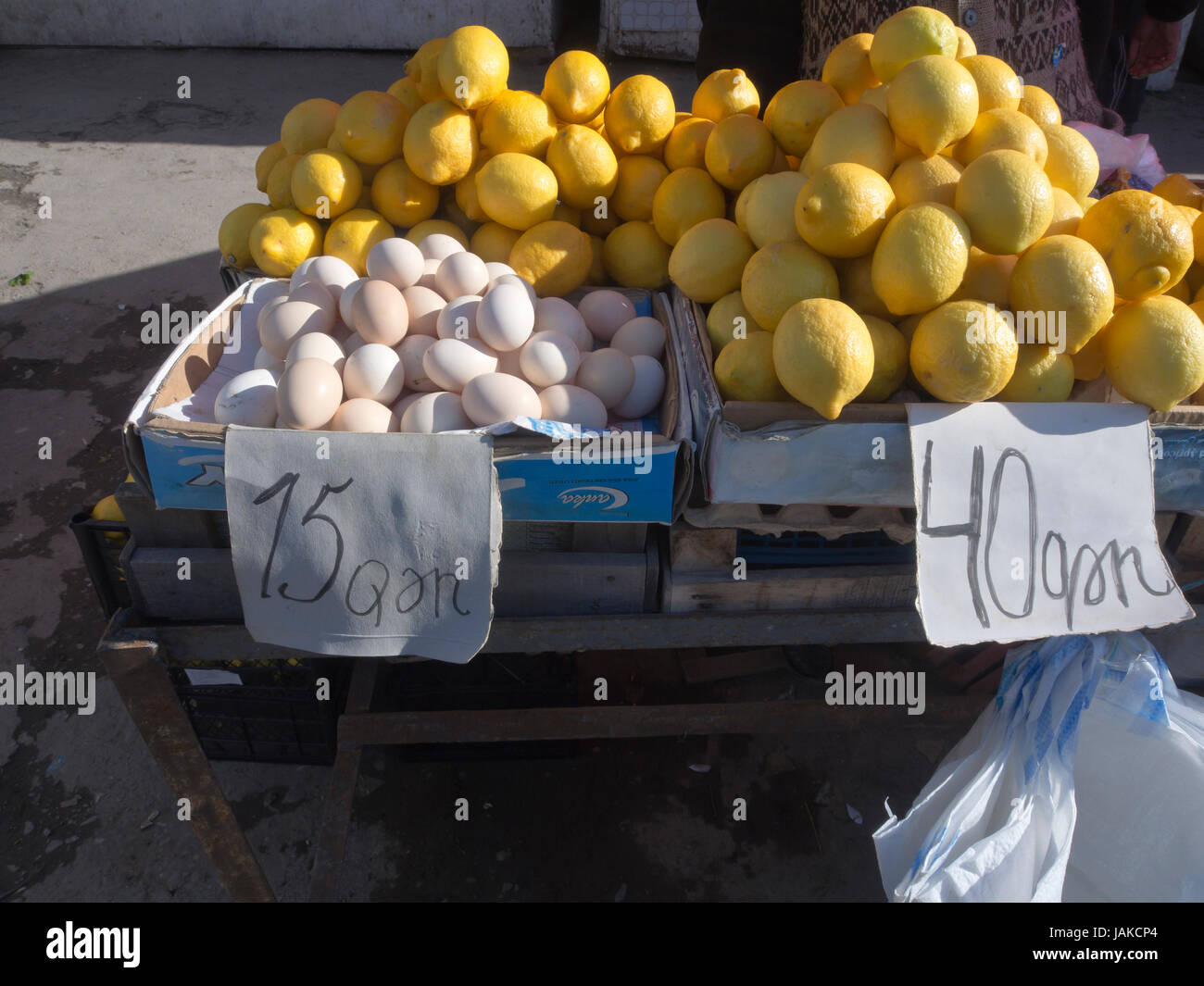 The daily outdoors market in Şəki (transcribed Shaki or Sheki) in northern Azerbaijan offers produce from a fertile agricultural region Stock Photo