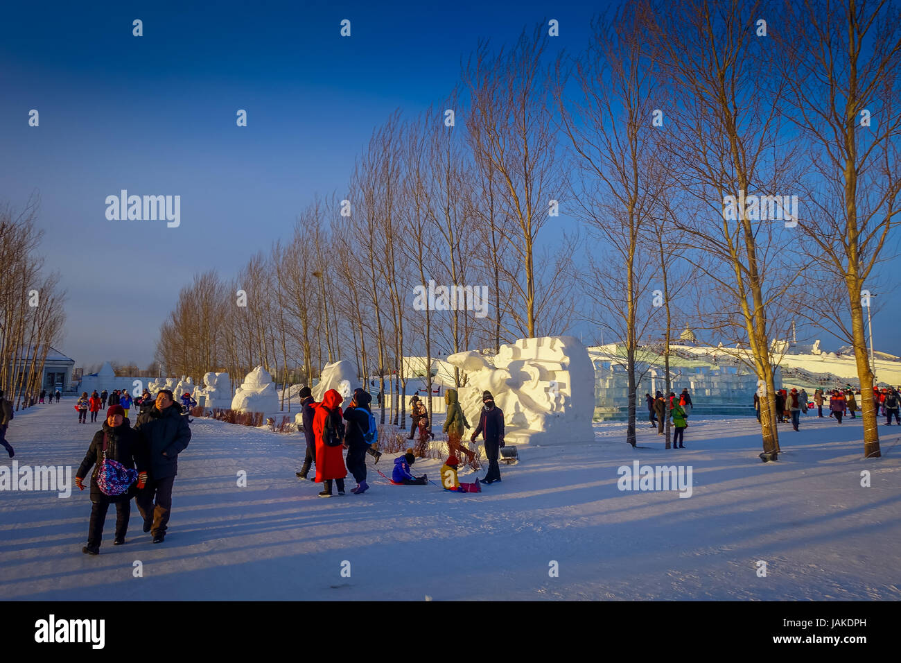 Harbin, China February 9, 2017 Beautiful snow sculptures in the