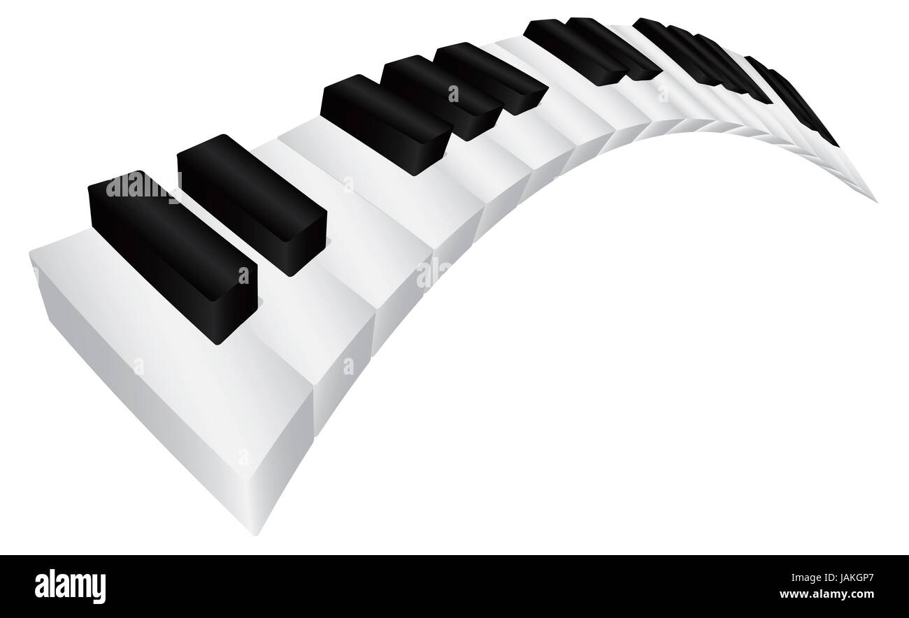 Piano Keyboard with Black and White Wavy Keys in 3D Isolated on White