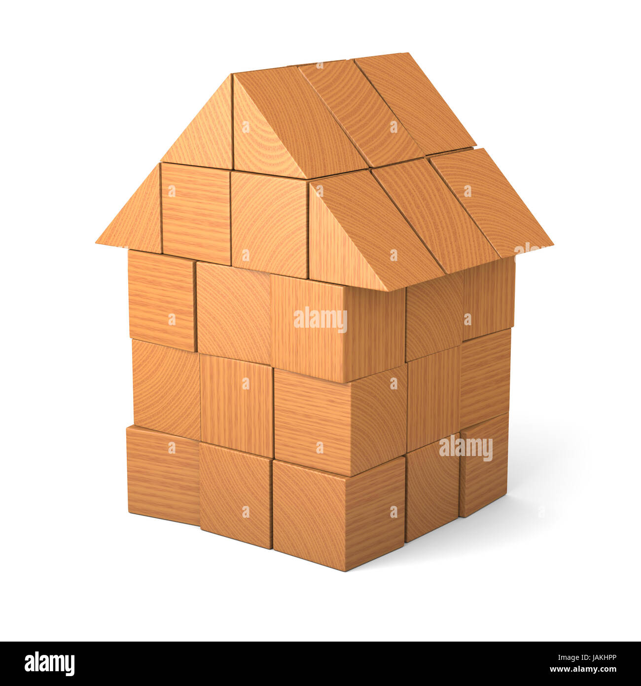 House made of wooden cubes isolated on white background Stock Photo - Alamy