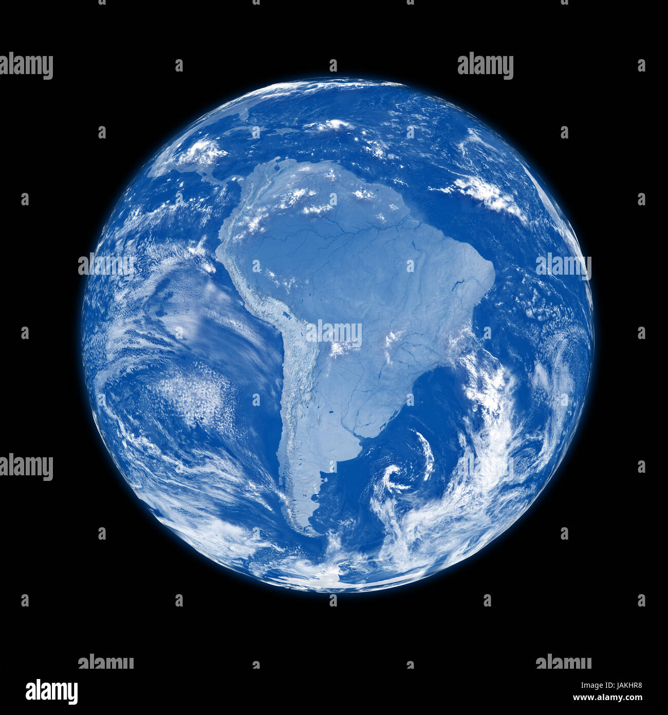 South America on blue planet Earth isolated on black background ...