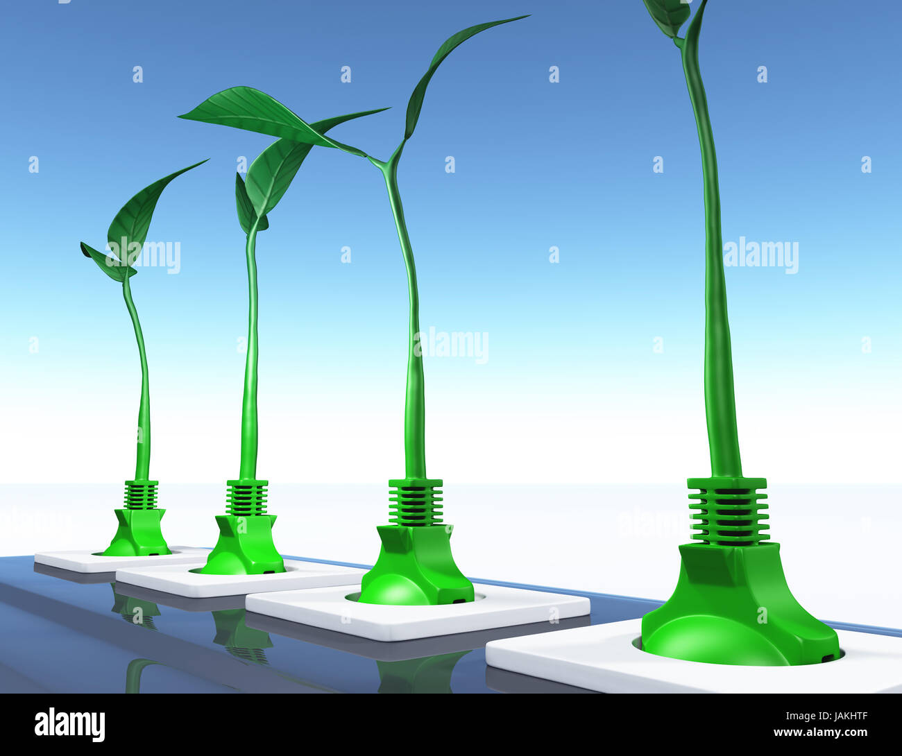 a closeup of four green plugs with the cables that take the form of