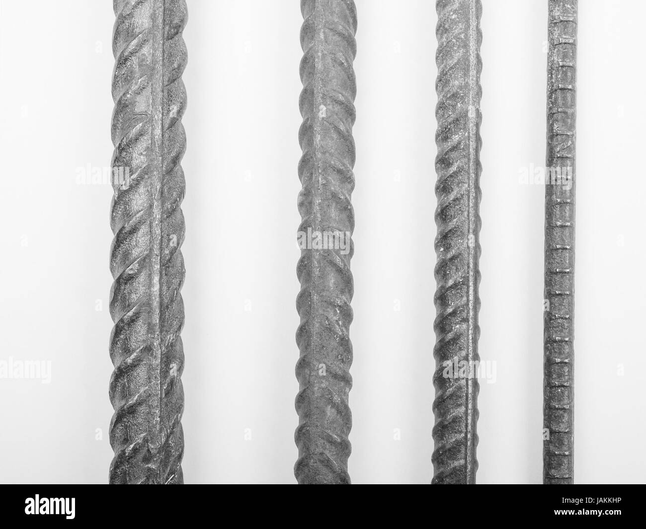 Steel reinforcing bars in different sizes for reinforced concrete