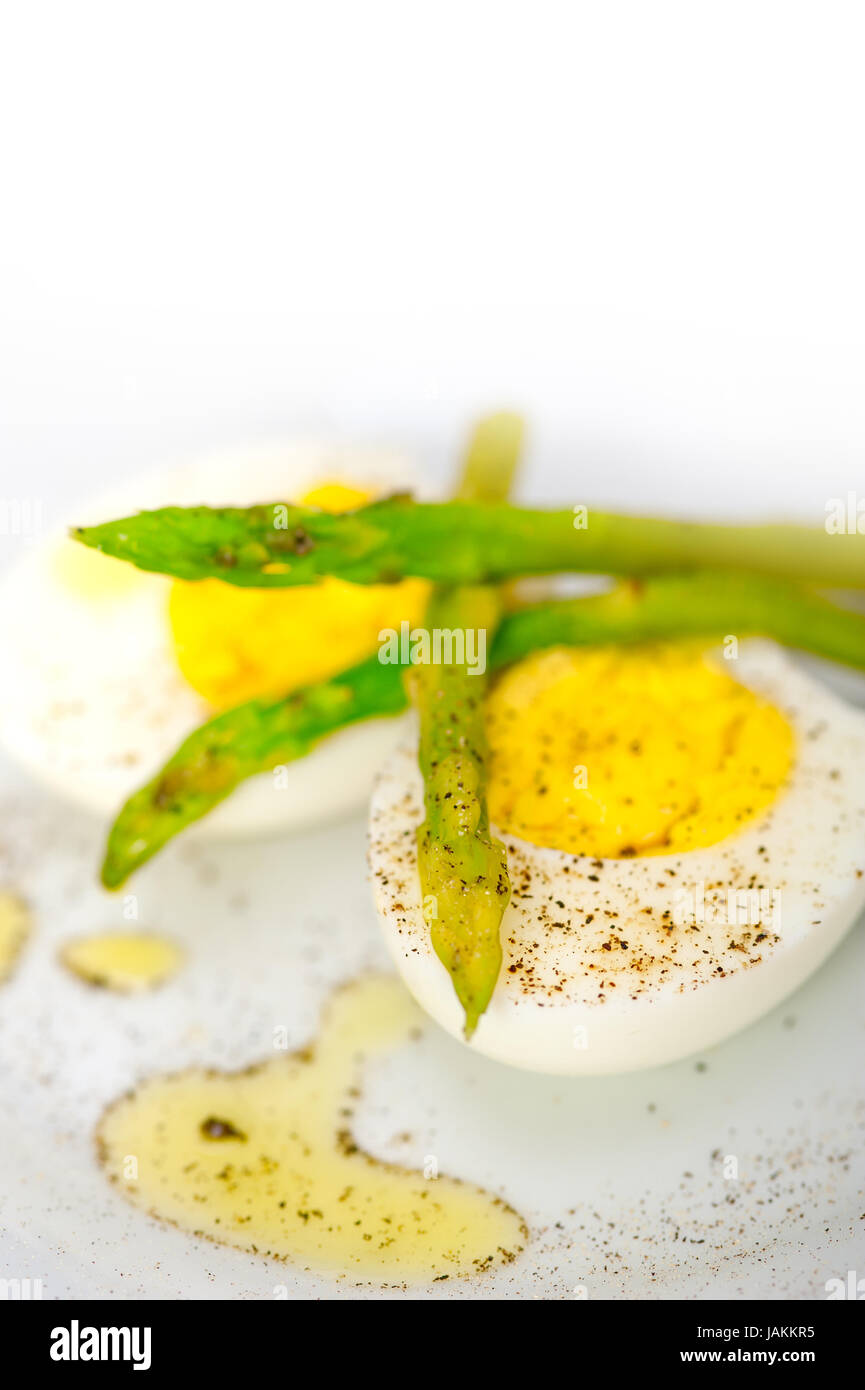 boiled fresh green asparagus and eggs with extra virgin olive oil Stock ... - Boiling Asparagus And Eggs With Rosemary