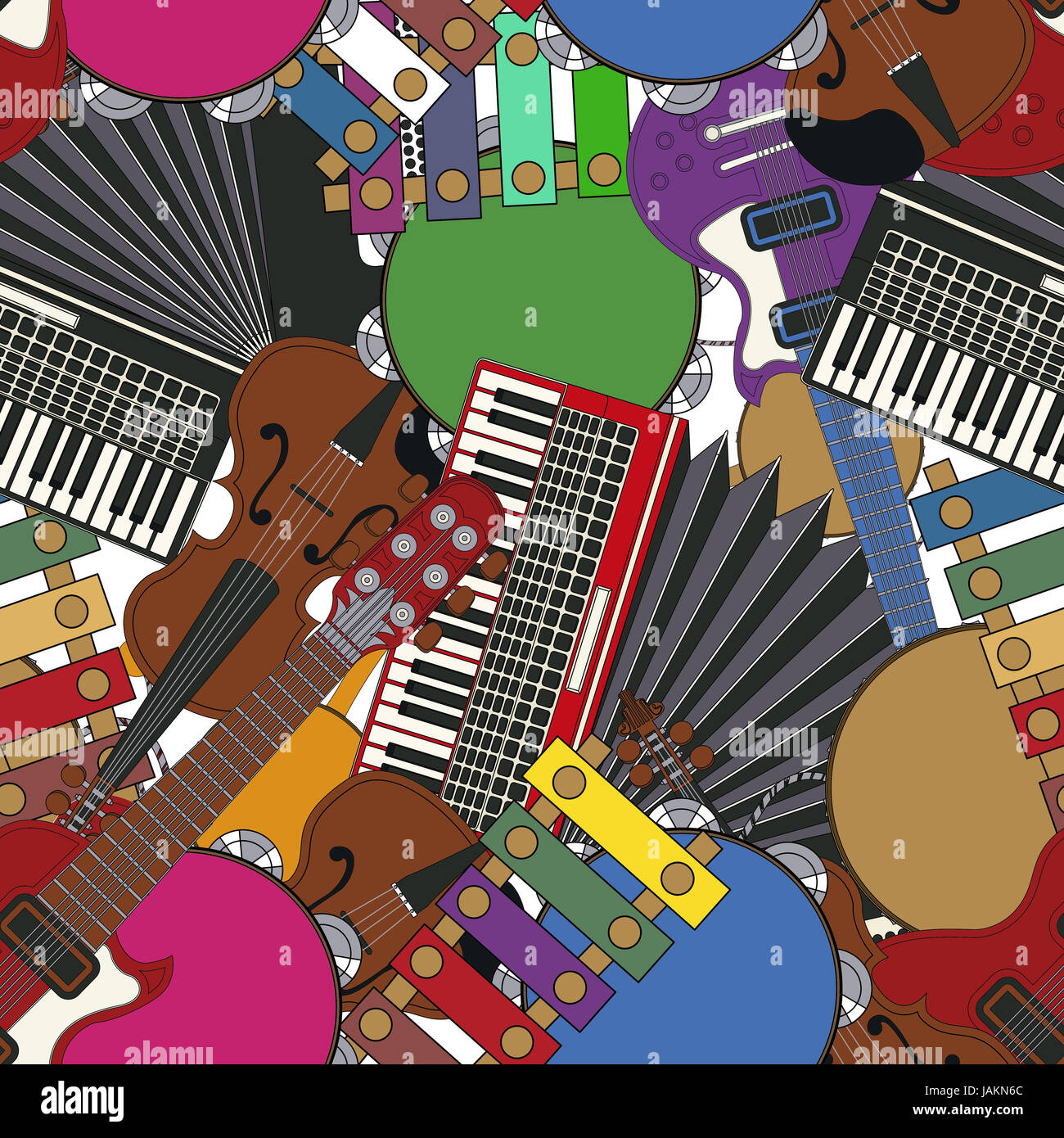 Cartoon style seamless pattern with various musical instruments Stock ...