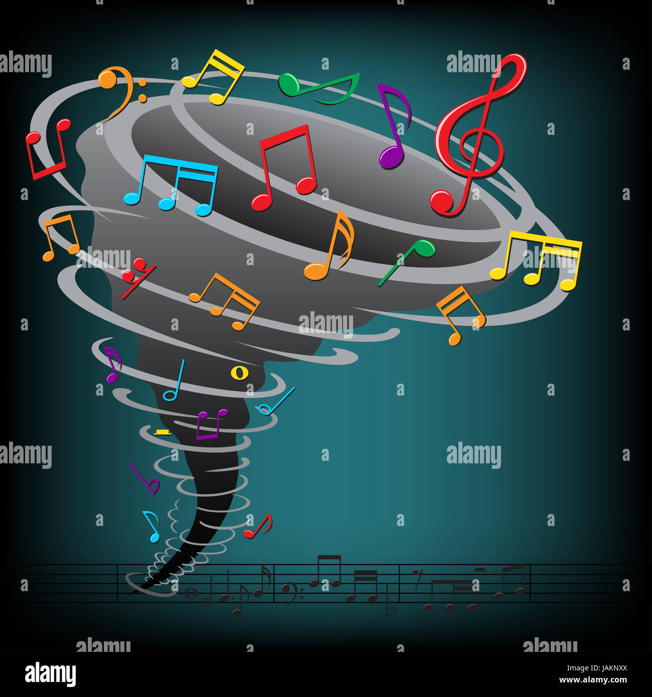 The music notes tornado on the dark background Stock Photo - Alamy