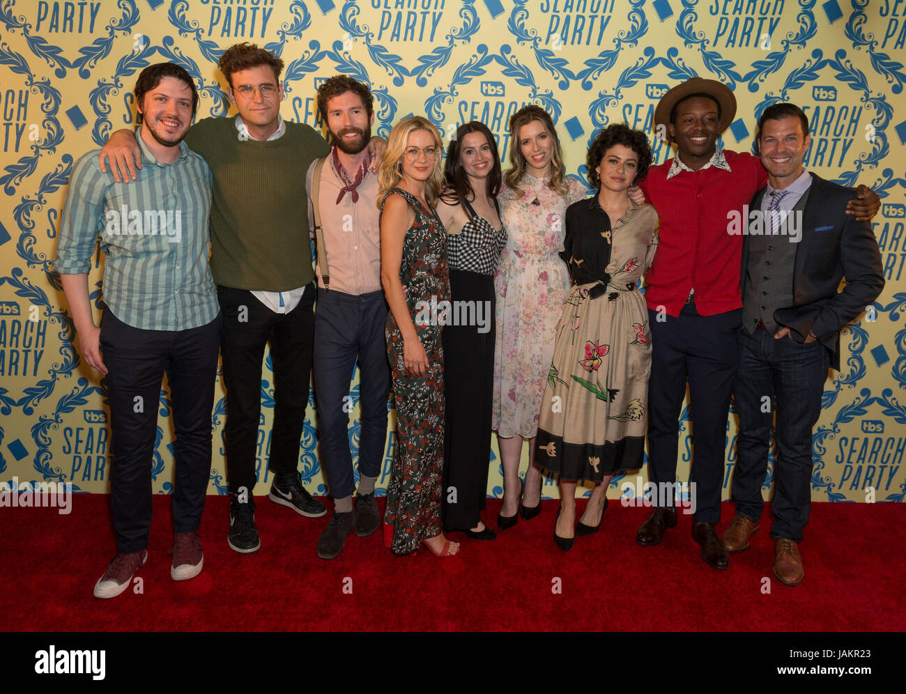 New York, United States. 06th June, 2017. Tom Philip, John Reynolds, Charles Rogers, Meredith Hagner, Lilly Burns, Sarah-Violet Bliss, Alia Shawkat, Brandon Michael Hall, Brett Weitz attend Search Party comedy by TBS at McKittrick Hotel Credit: Lev Radin/Pacific Press/Alamy Live News Stock Photo