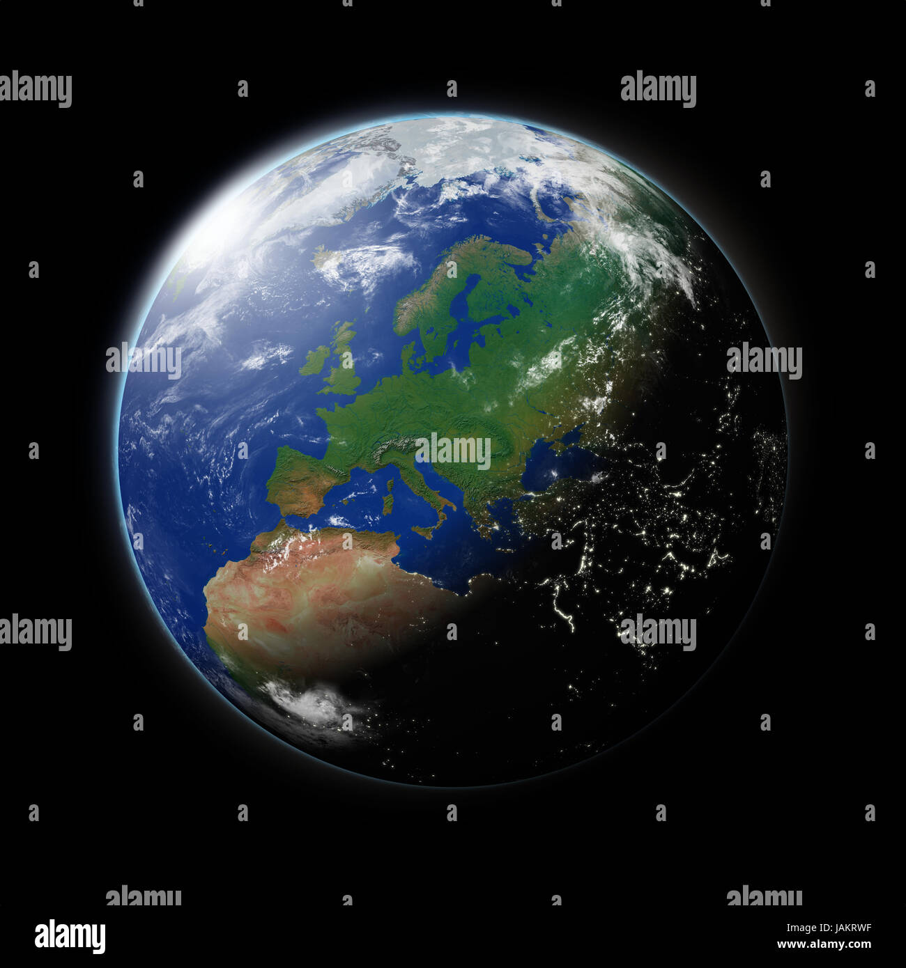 Europe on blue planet Earth isolated on black background. Highly ...
