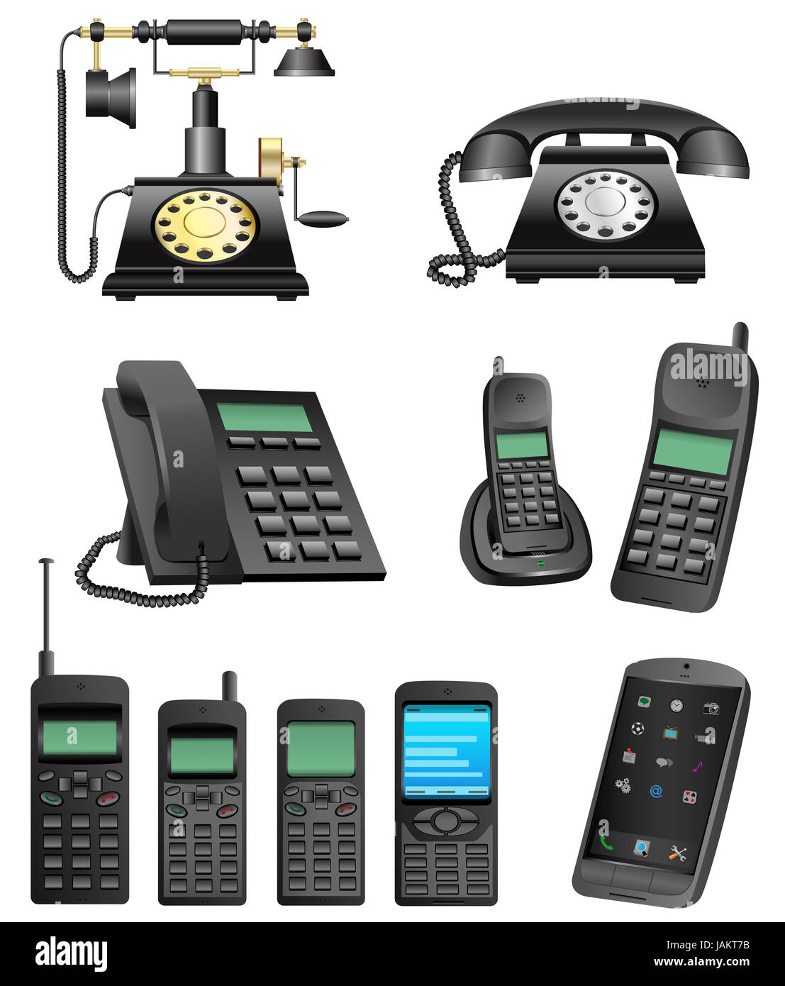 The collection which shows evolution of phones isolated on a white