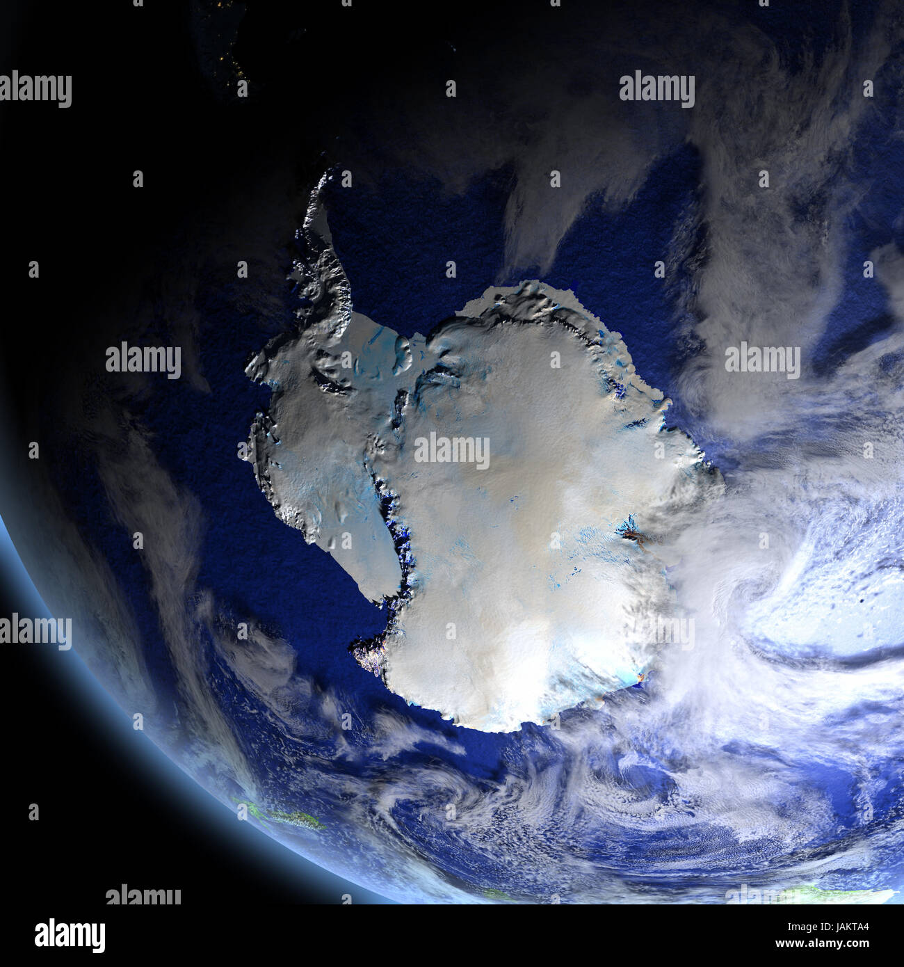 Antarctica from space. 3D illustration with detailed planet surface. Elements of this image furnished by NASA. Stock Photo