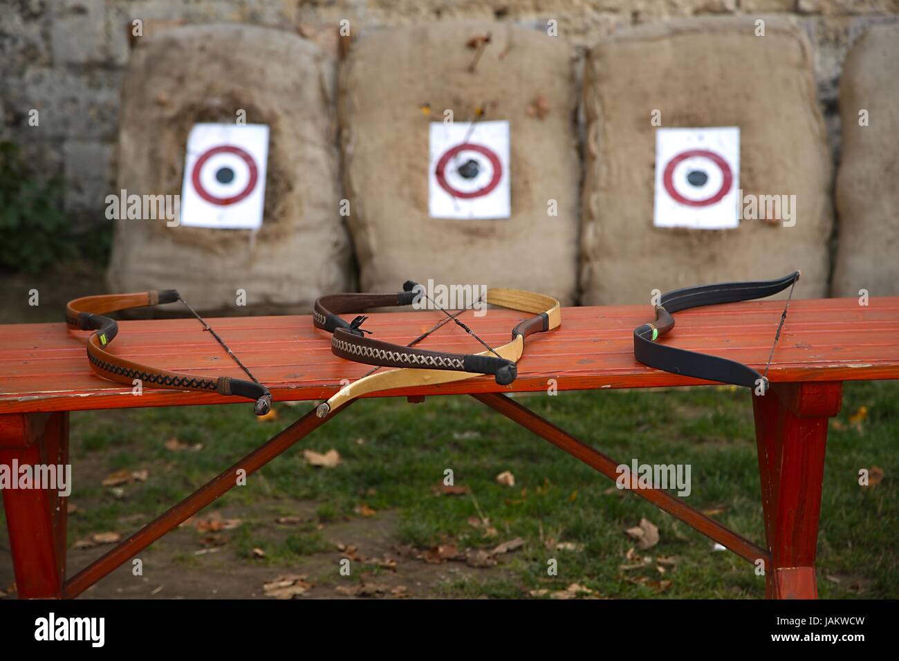 Archery competition with bows and arrows Stock Photo