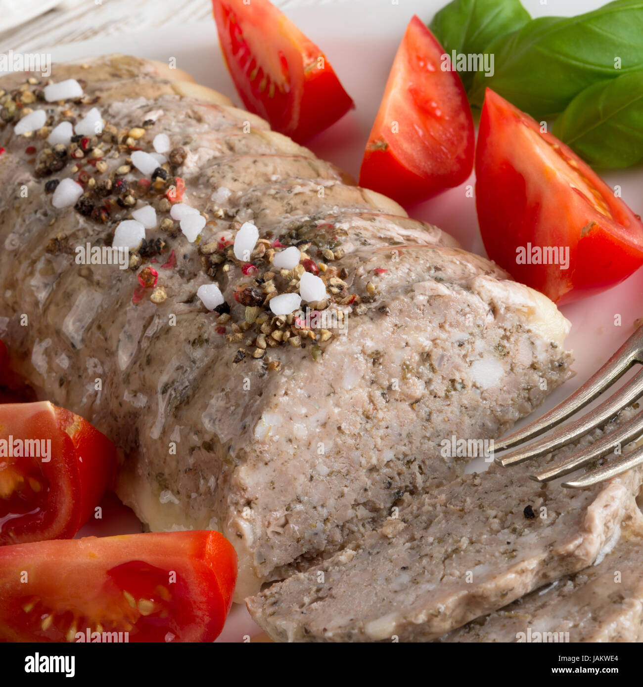 cooked sausage spread Stock Photo