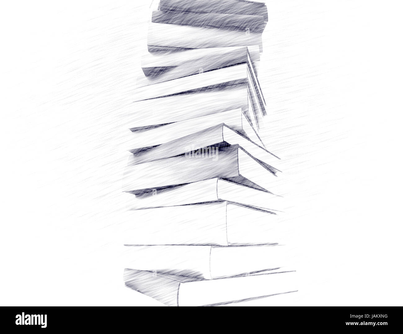 Pencil sketch big stack of books Stock Photo
