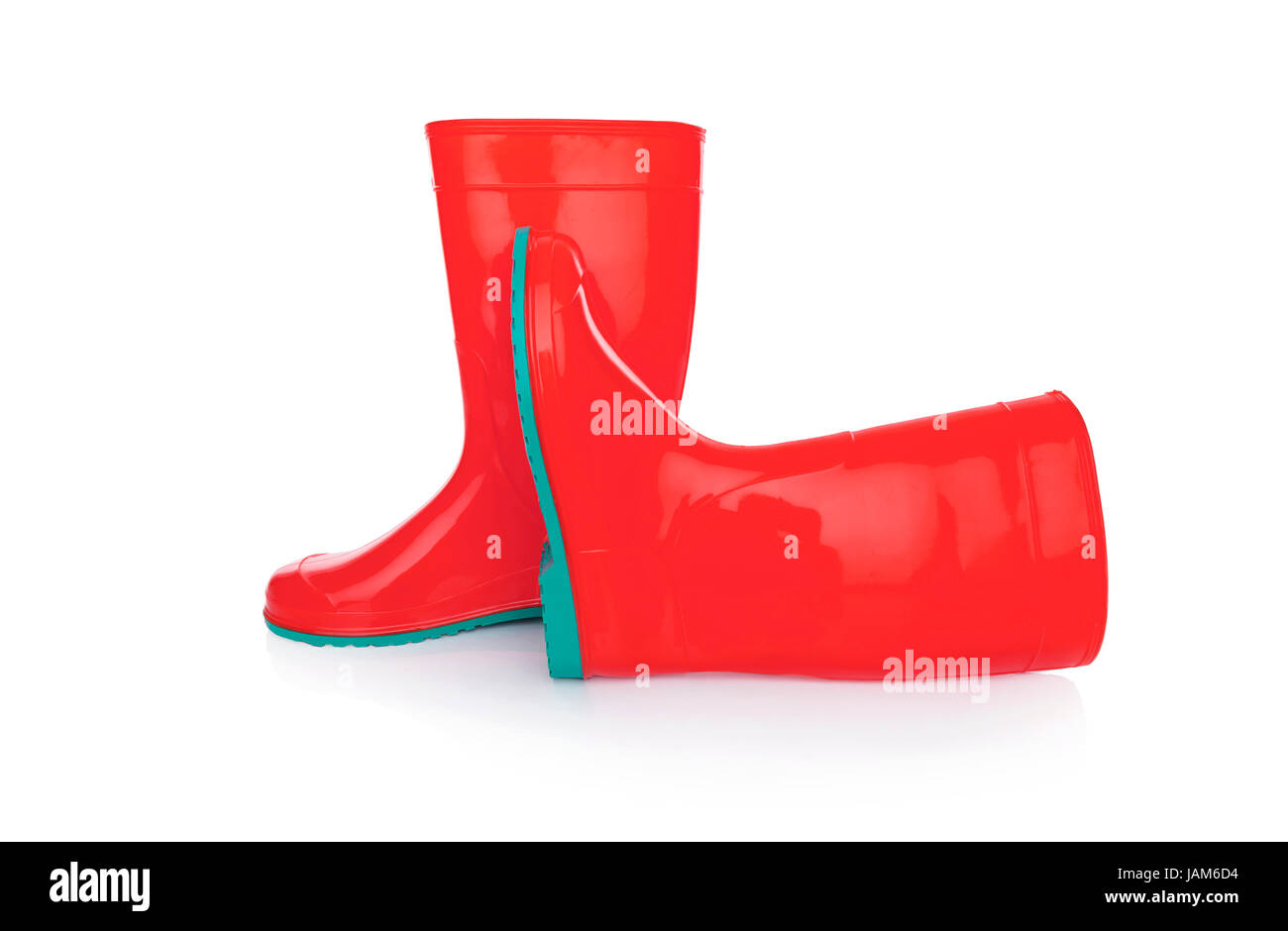 Red rubber boots. Isolated on white background Stock Photo - Alamy