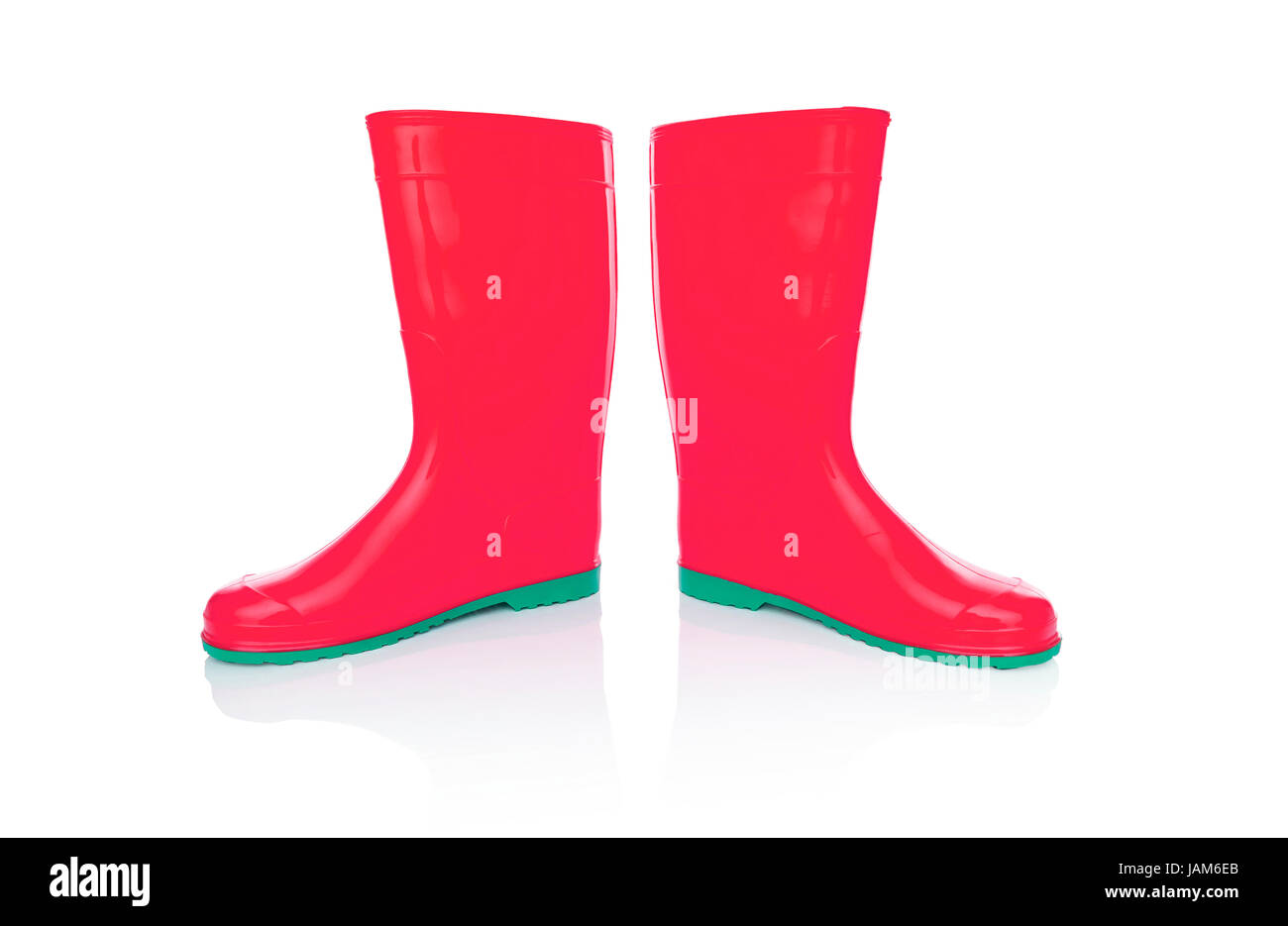 Red rubber boots. Isolated on white background Stock Photo - Alamy