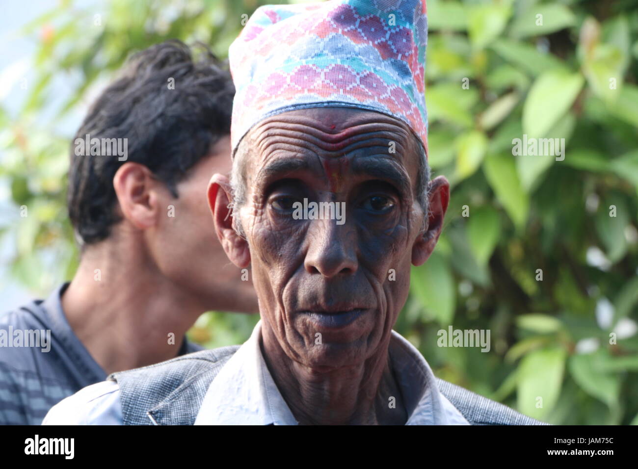 An old man with wrinkles,  Kathanamdu Nepal Stock Photo