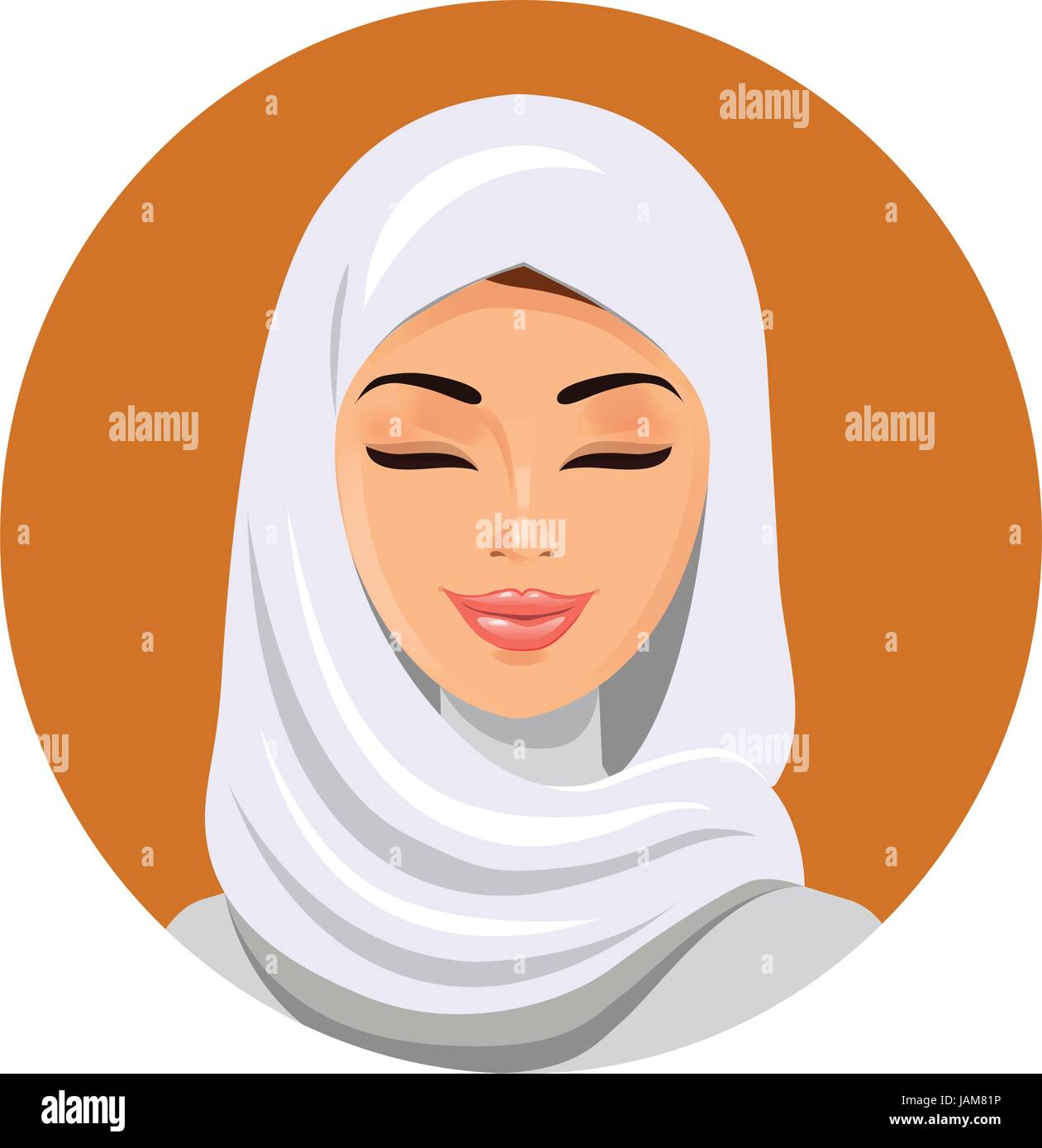Beautiful muslim woman in hijab closing her eyes vector flat icon avatar. Stock Vector