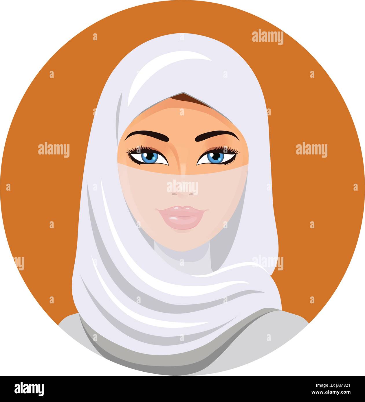 Portrait of muslim woman using a white veil isolated on a white background Stock Vector