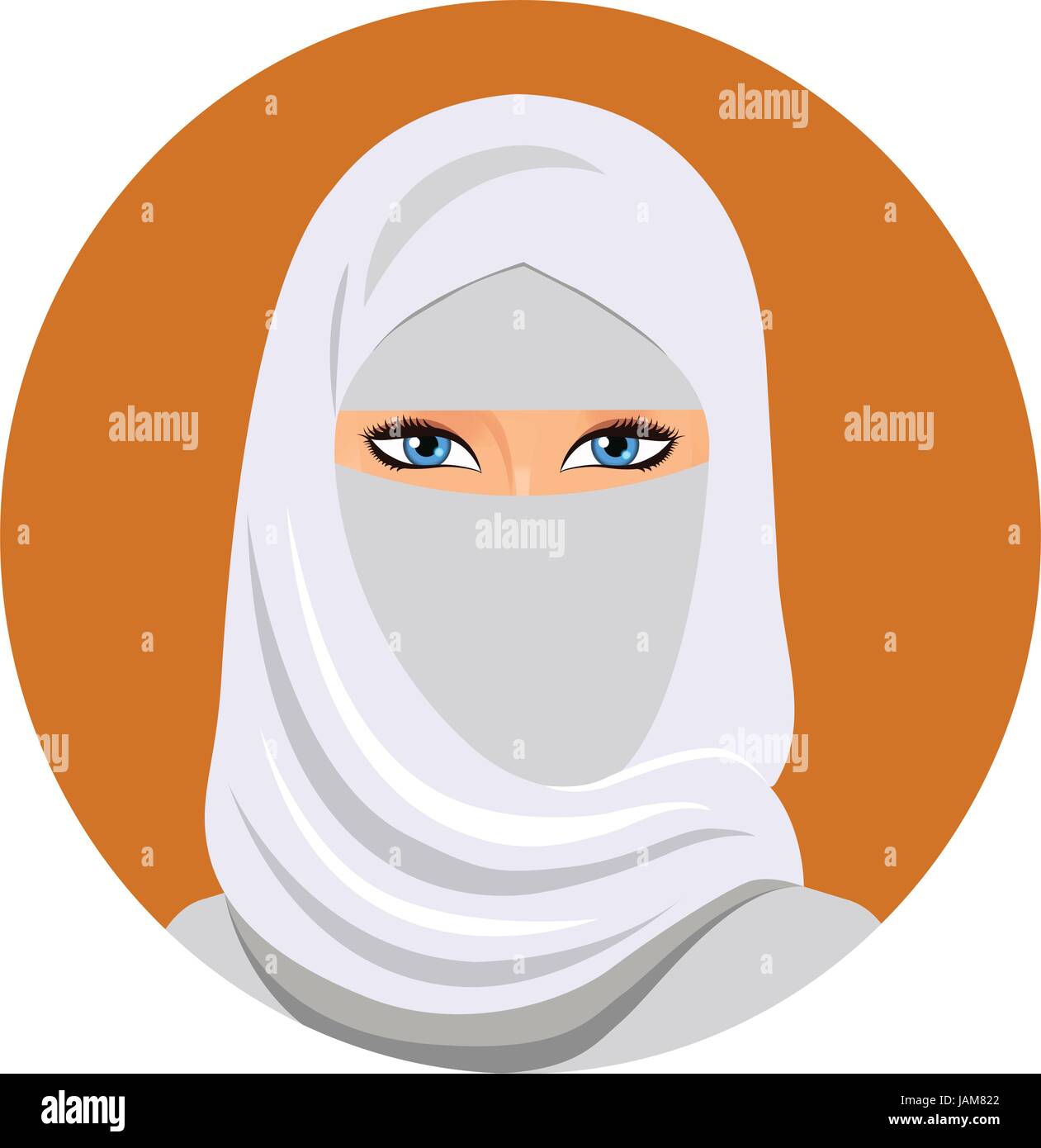 Arabic muslim woman in white niqab Isolated on a white background Stock Vector
