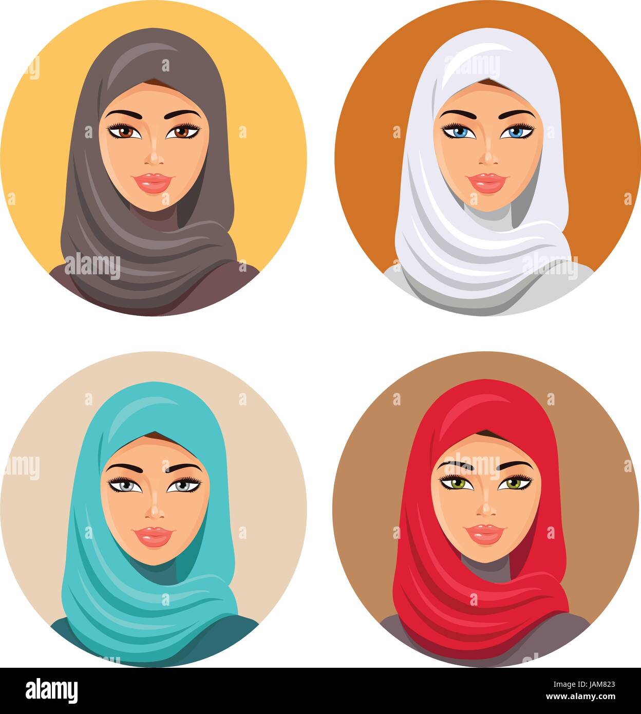 Download Beautiful muslim woman icons set female portrait in hijab vector Stock Vector Art & Illustration ...
