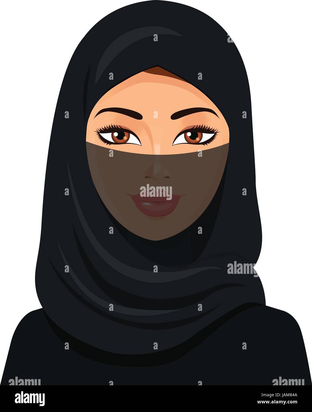 Portrait of muslim woman using a white veil isolated on a white background Stock Vector