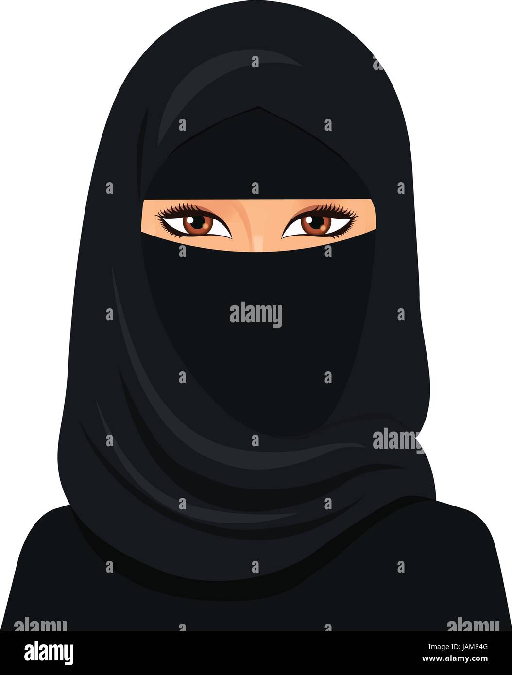 Arabic muslim woman in niqab Isolated on a white background Stock Vector