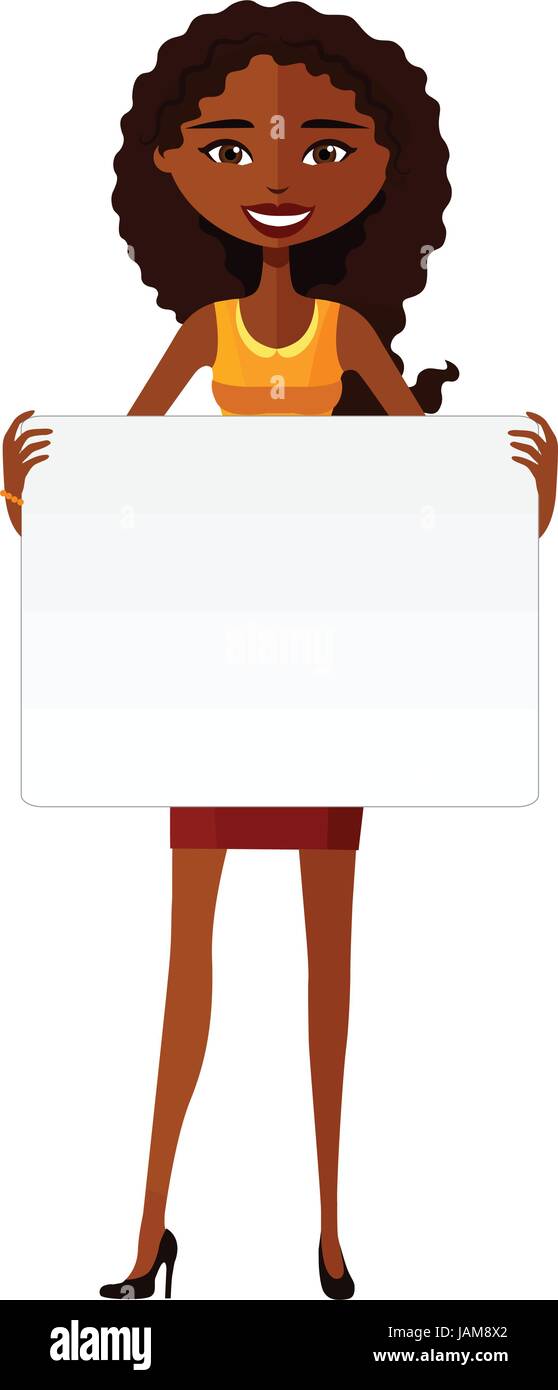 African woman holding banner isolated on white background Stock Vector ...