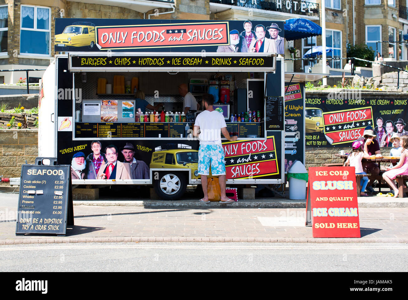 Only Foods and Sauces food van on Sandown seafront on the Isle of Wight. Stock Photo