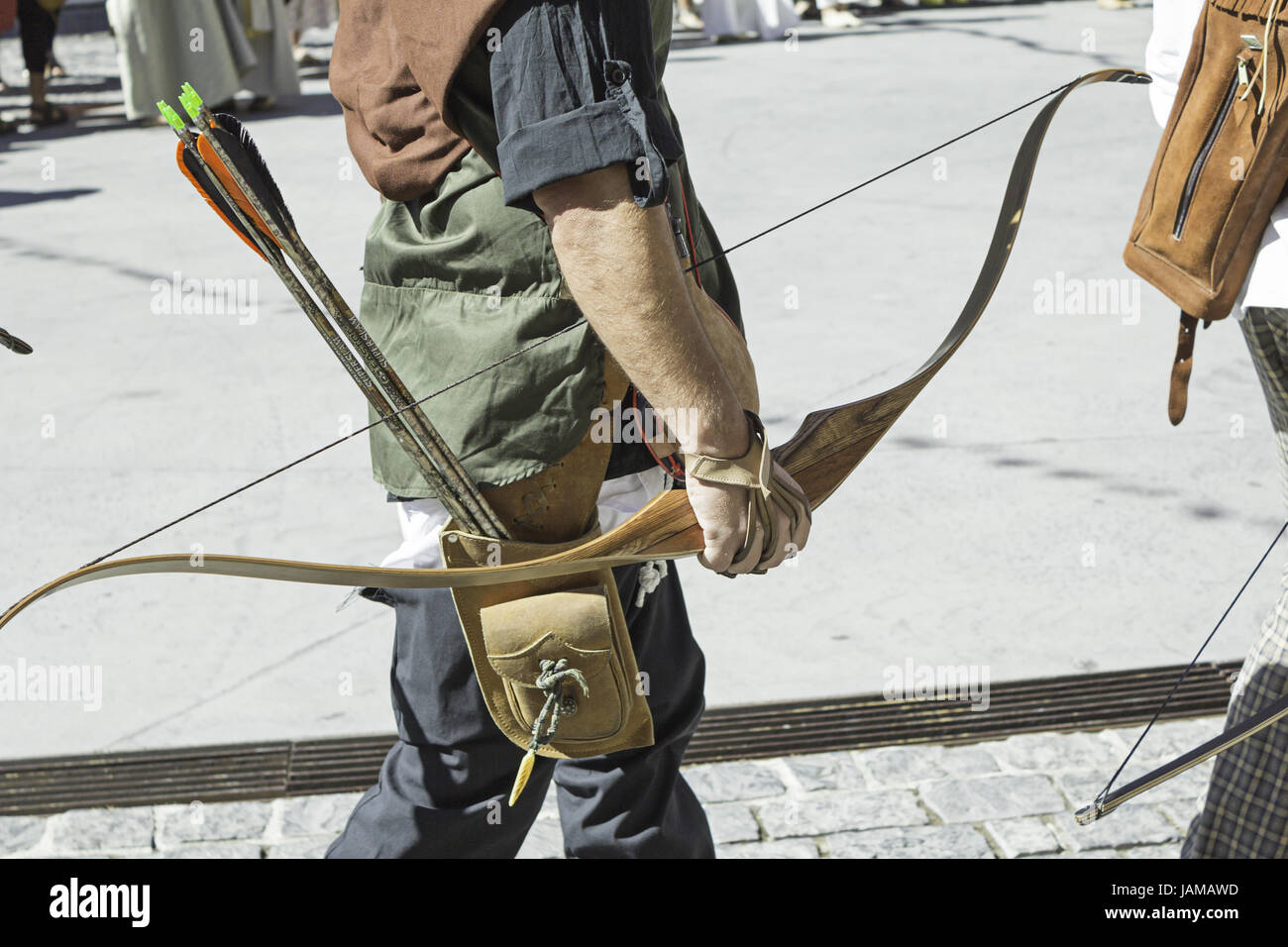 Medieval Archer recreation party with bow and arrows, history Stock Photo Alamy