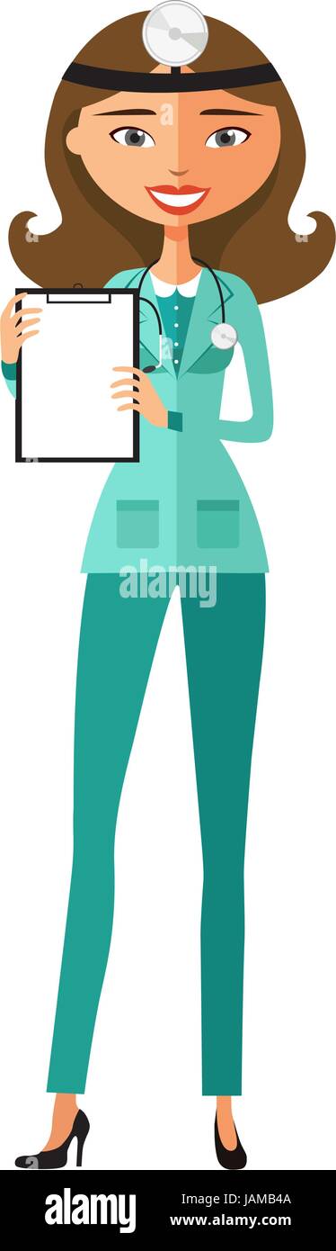 Female doctor holding a clipboard flat cartoon vector illustration ...