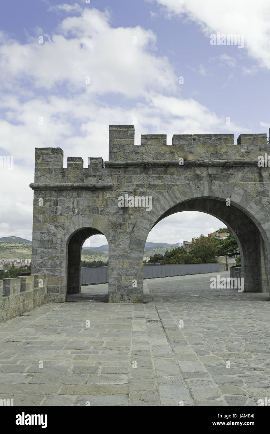 Arch stone castle in Navarre ancient architectural construction Stock Photo