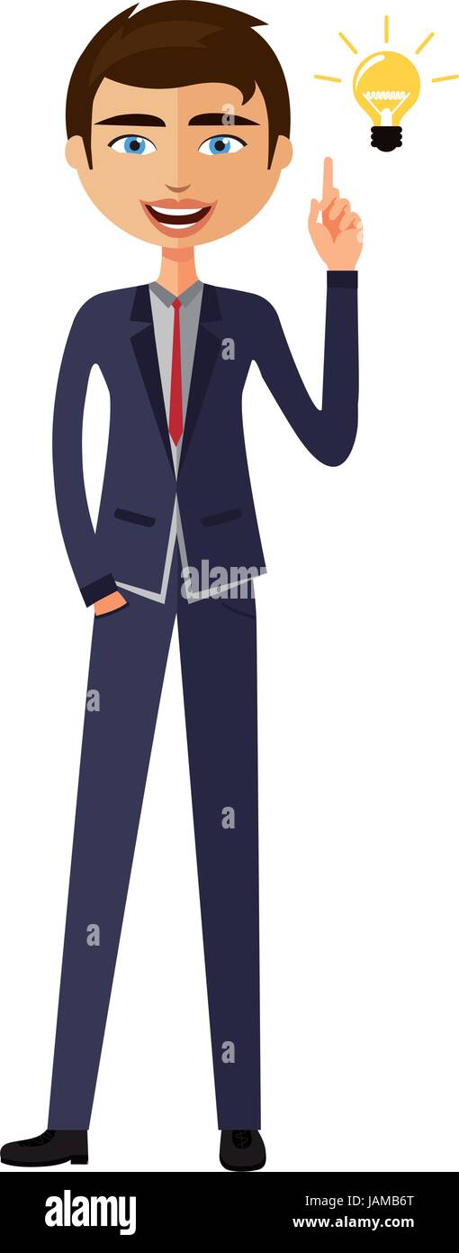 Businessman happy with his bright idea business concept illustration. Stock Vector