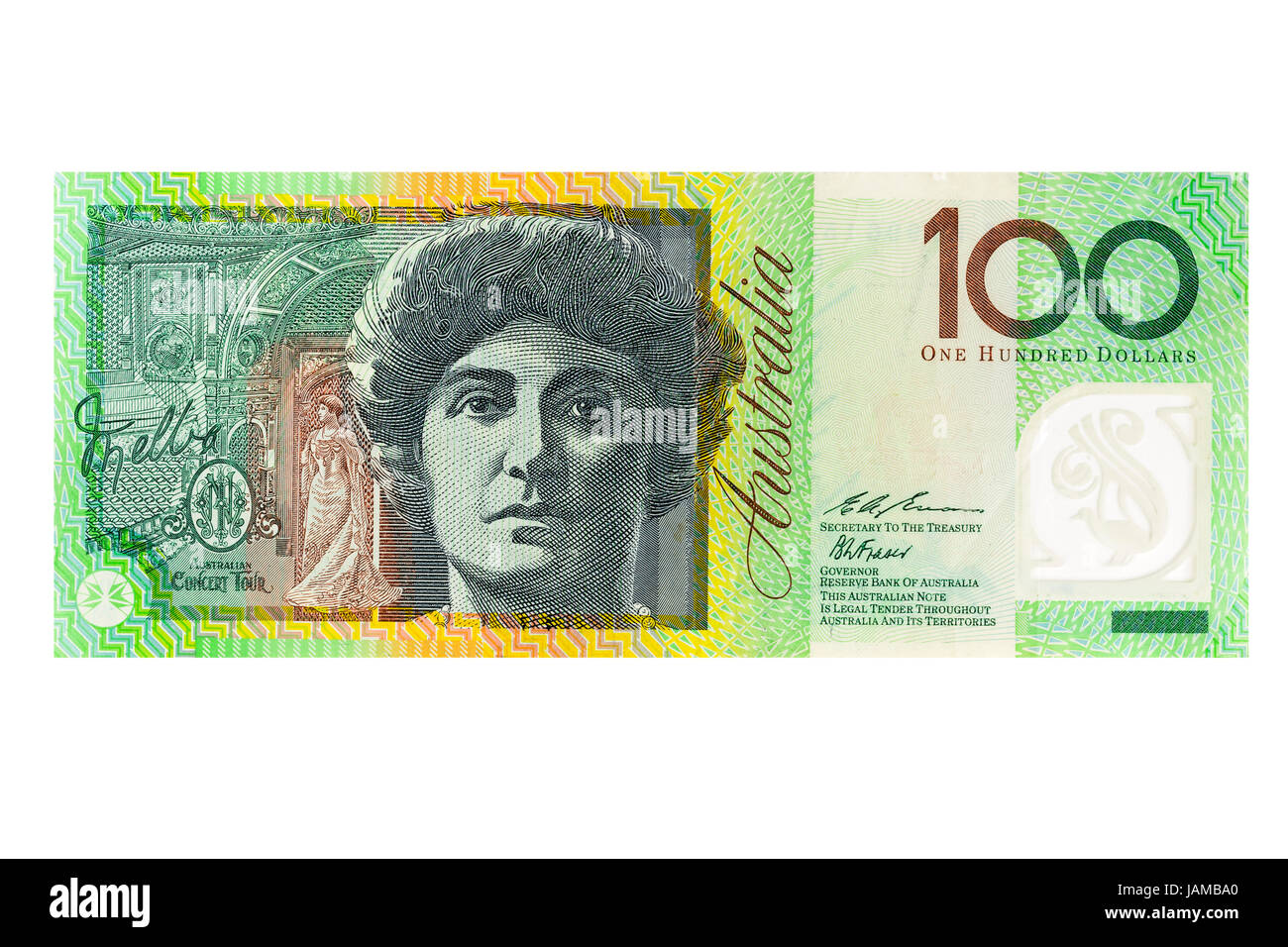 Australian one hundred dollar banknote on a white background Stock Photo