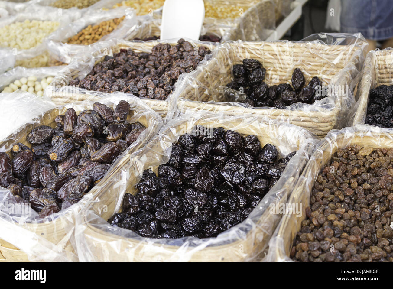 Raisins and dried plums feed market, food and sweet Stock Photo